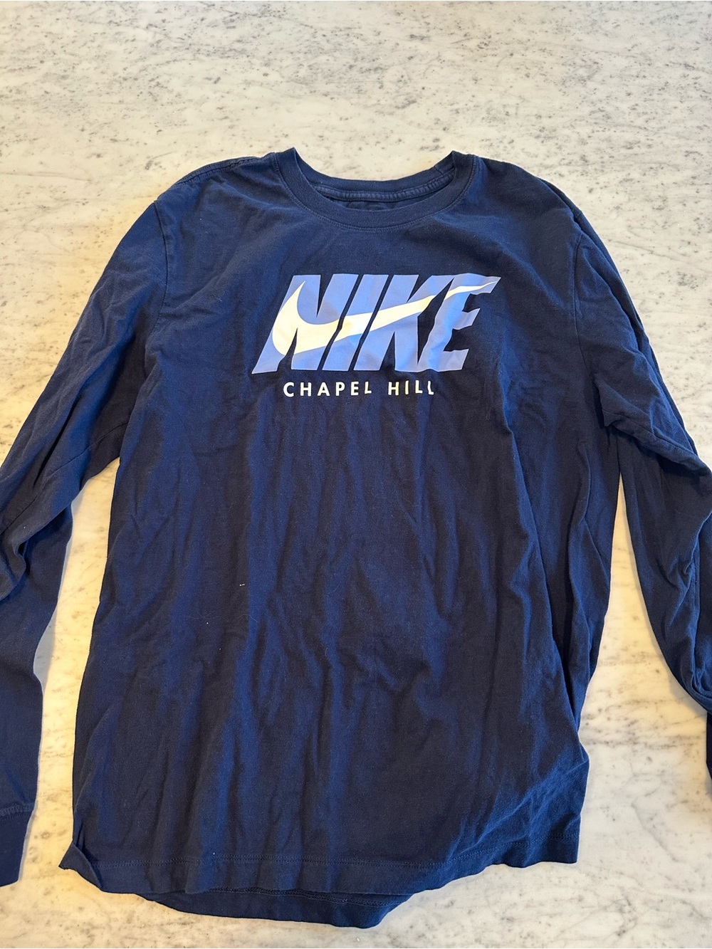 Nike Navy and White Logo Long Sleeve Tee